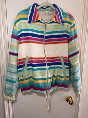 ZARA Multicolor Striped Zip-Up Knit Jacket & Short Matching Set Size Large